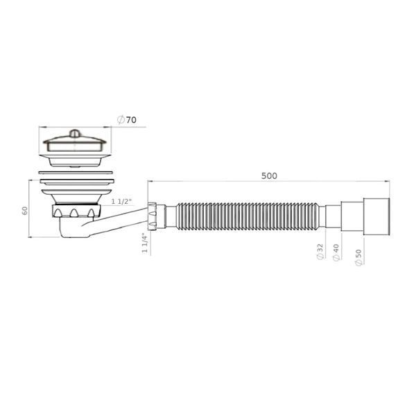 Сифон Waterstal SE 3860 для душ. піддона 1 1/2&Prime; низький з гофрою 32х32/40/50 3102 фото