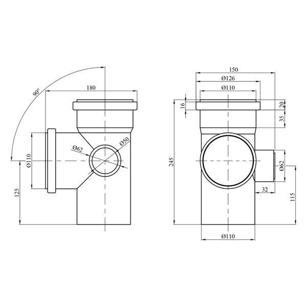 Internal corner crosspiece (two-plane) Interplast 110/110/50x87&deg; right