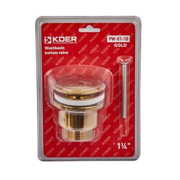 Донний клапан для раковини універсальний (з/без переливу) Koer PW-01-12 (Click-Clack) Золото матове 1 1/4'' 2798-1 фото