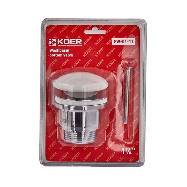 Донний клапан для раковини універсальний (з/без переливу) Koer PW-01-11 (Click-Clack) Біла керамічна накладка 1 1/4'' 3083 фото