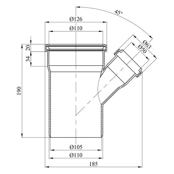 Internal tee Interplast 110/50x45&deg;