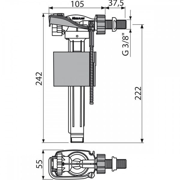 Впускной механизм Alcaplast A160-3/8" боковой латунь 2190 фото