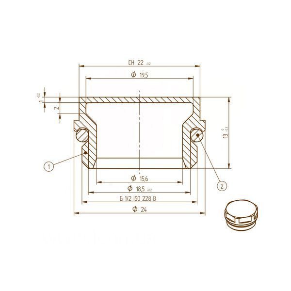 Marvit chrome-plated brass plug &Oslash;1/2&Prime; C with rubber ring