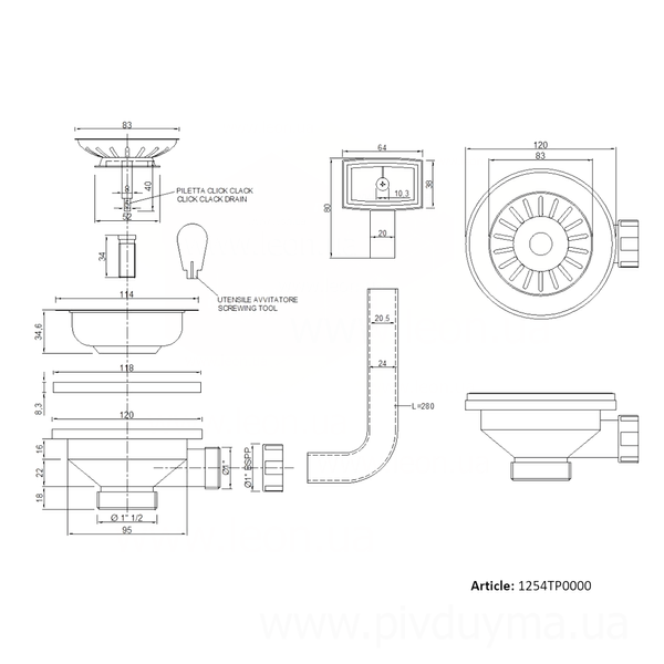 Выпуск с прямоугольным переливом Click Clack System &Oslash;115 х 1 1/2&Prime; GoPlast 3482 фото