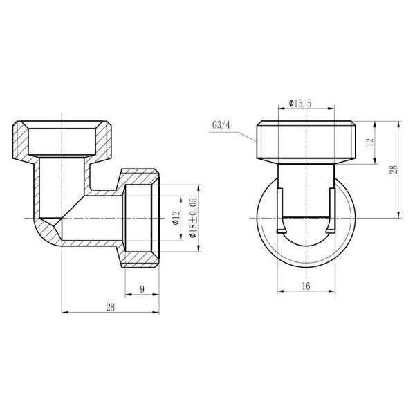 Elbow threaded fitting through SD Forte 20x20 (2.0)