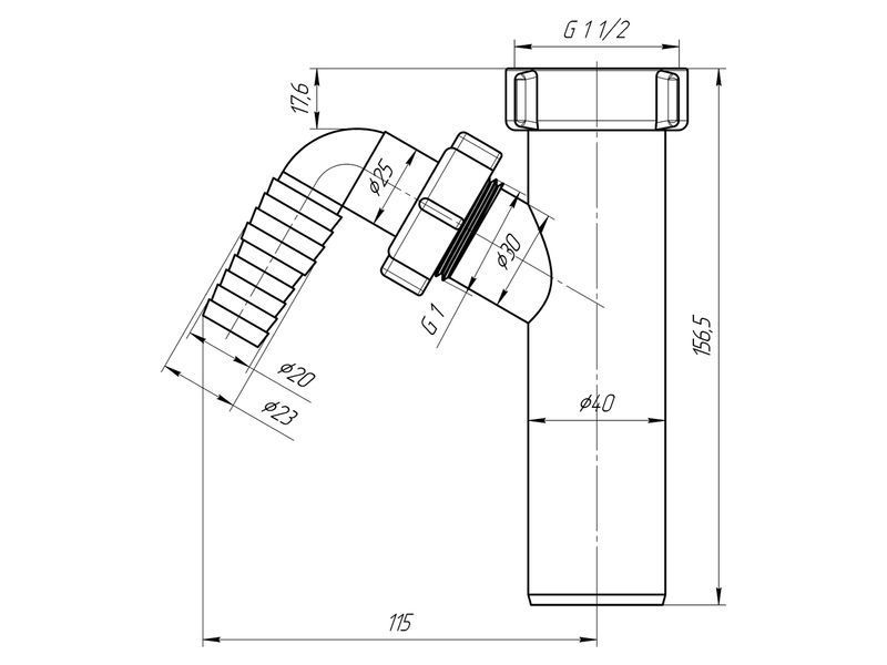 Відведення пральної машини Ani Plast М 140 1 1/2"х40 мм 2574 фото