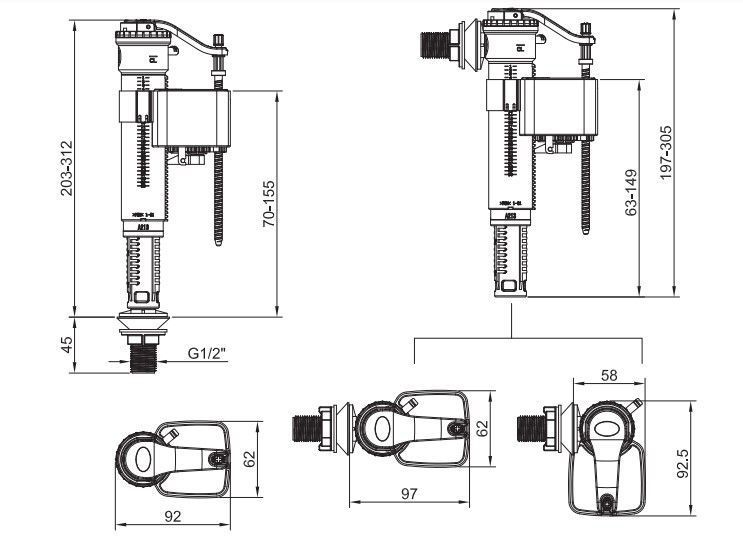 Filling valve Koer KT-0101-1/2" with universal connection and brass thread 1/2" (KR5329)