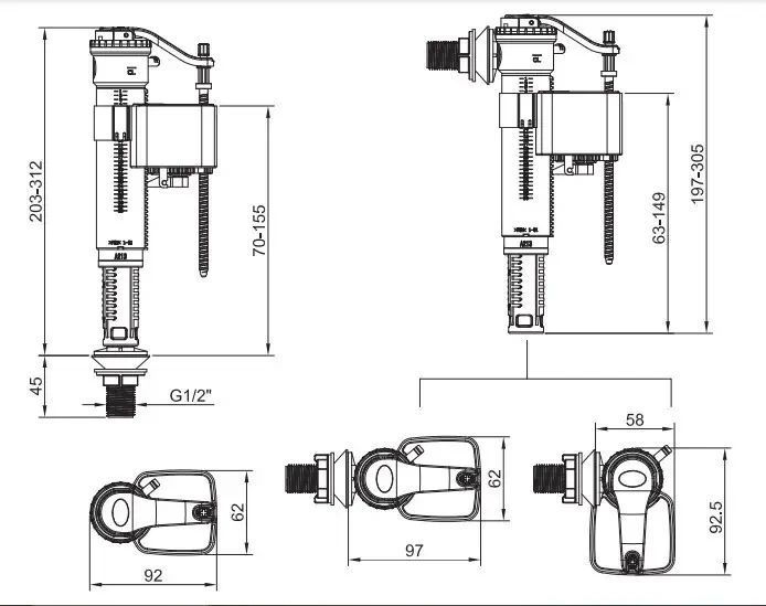 Filling fitting Koer KT-0102-1/2" with universal connection and plastic thread 1/2" (KR5330)
