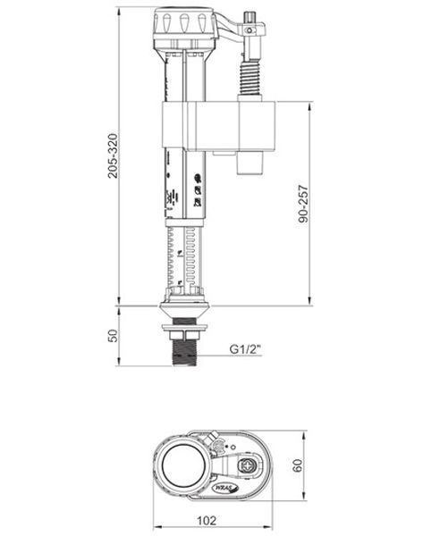 Filling fitting Koer KT-0104-1/2" with bottom connection and plastic thread 1/2" (KR5333)