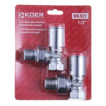 Кран для полотенцесушителя угловой Koer KR.531 - 1/2" хром 3432 фото