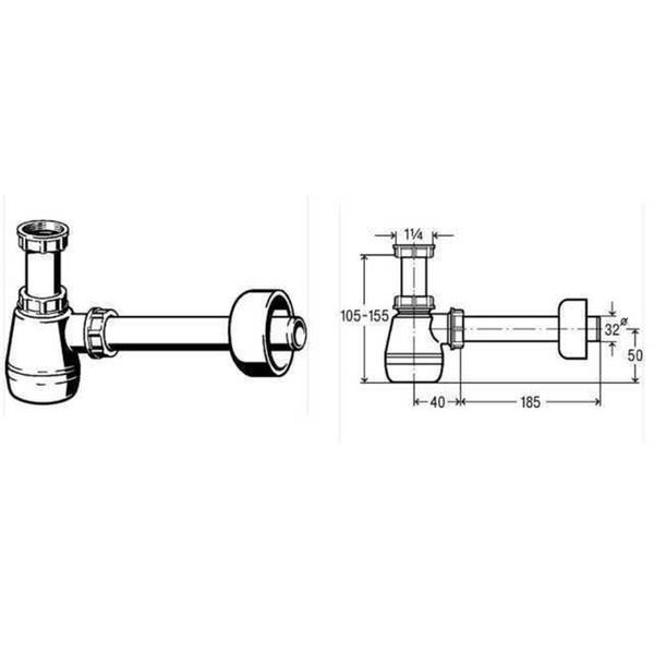 Siphon for bidet VIEGA 1 1/4&Prime;x &Oslash;32 mm 120337 without outlet
