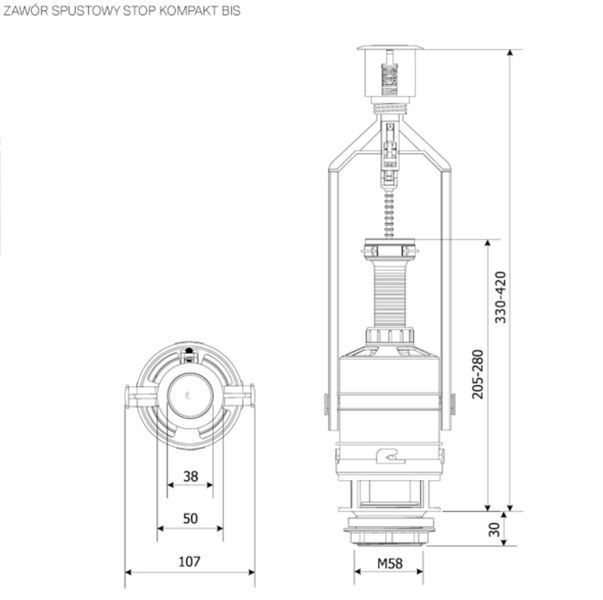 Зливний механізм K.K.POL Compact Bis ZSB/211, Stop, (350/ZSB/211-00-T0) 1564 фото