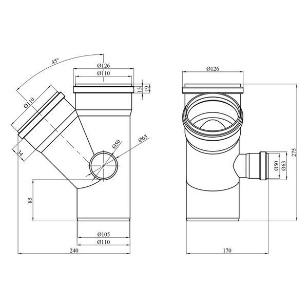 Internal corner crosspiece (two-plane) Rozma 110/110x45&deg;/50x87&deg; right