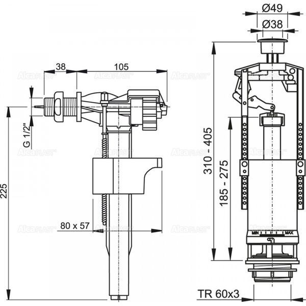 Set of fittings for the toilet tank AlcaPlast SA2000 1/2 "CHROM (side inlet)